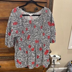 J. Jill Black and White Blouse with Red Floral Pattern